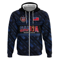 Toa Samoa Rugby Hoodie Siva Tau - Samoan Warriors Pacific Pattern LT03 Zip Hoodie Navy - Polynesian Pride