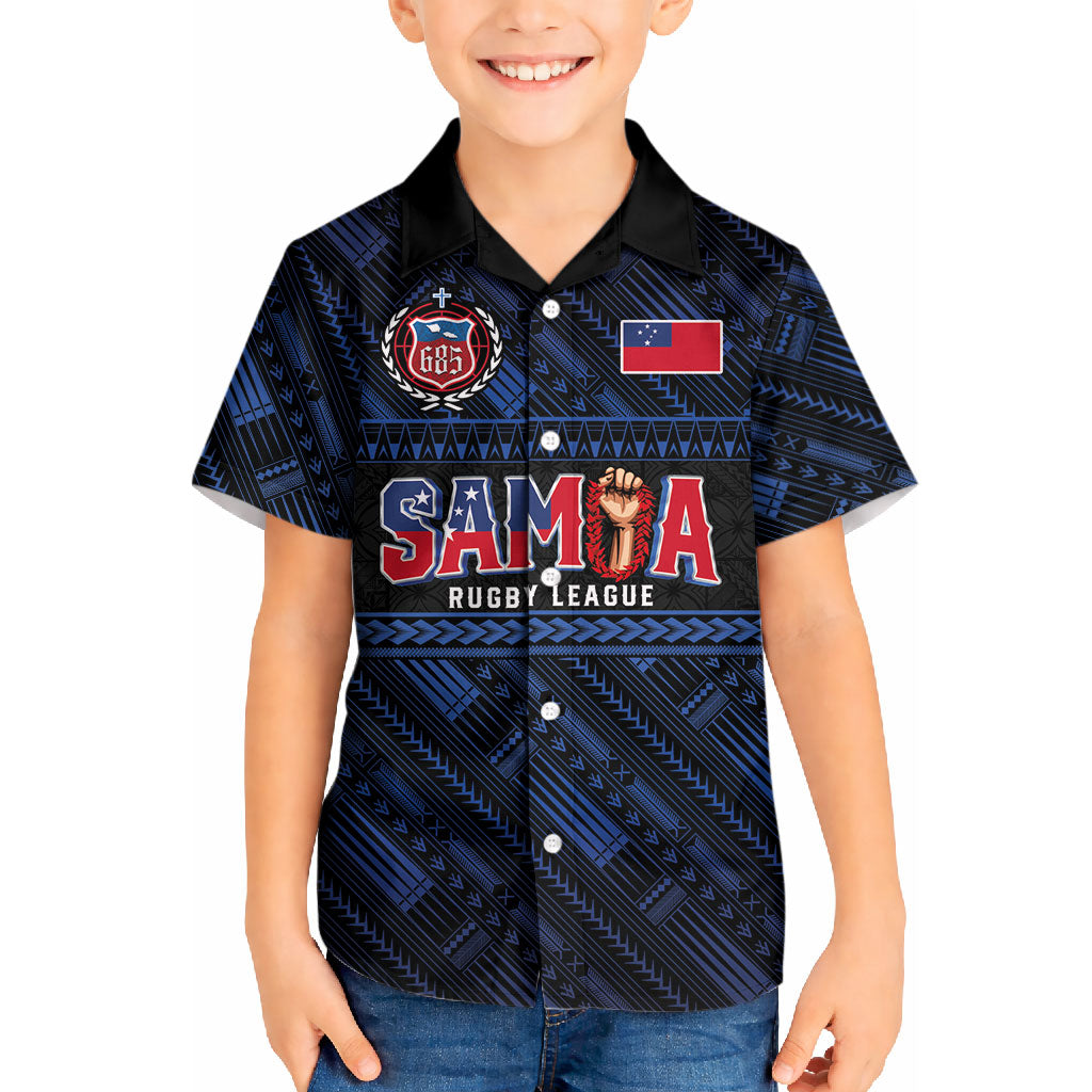 Toa Samoa Rugby Kid Hawaiian Shirt Siva Tau - Samoan Warriors Pacific Pattern LT03 Kid Navy - Polynesian Pride