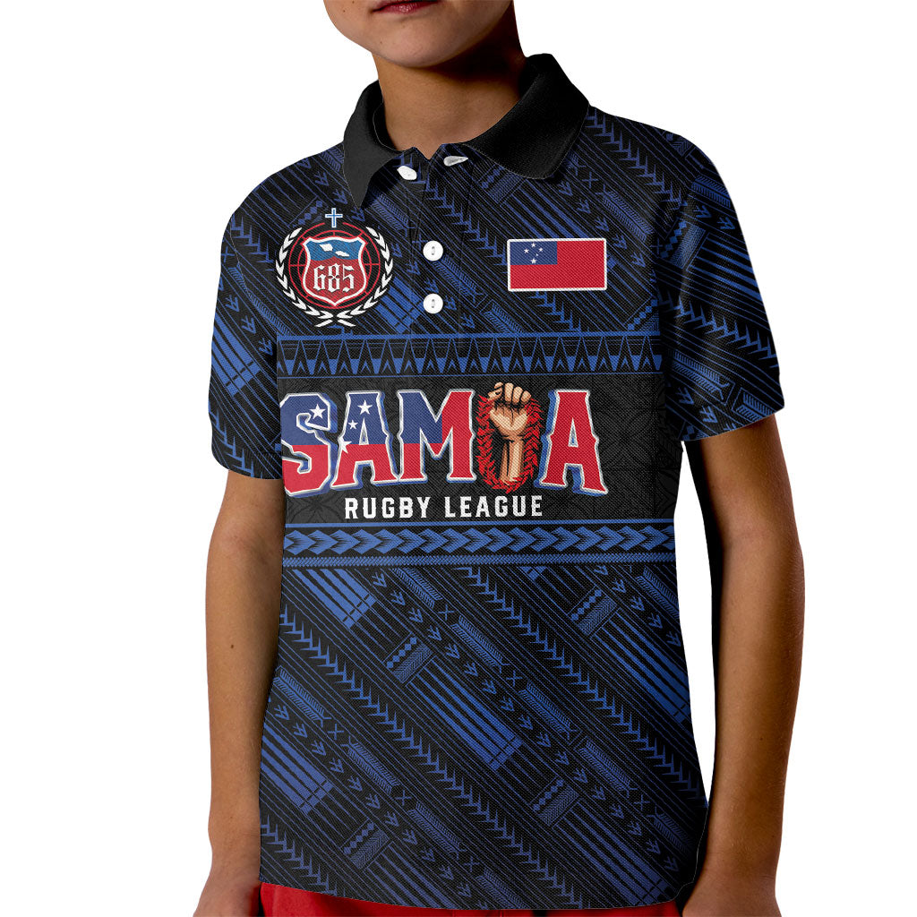 Toa Samoa Rugby Kid Polo Shirt Siva Tau - Samoan Warriors Pacific Pattern LT03 Kid Navy - Polynesian Pride