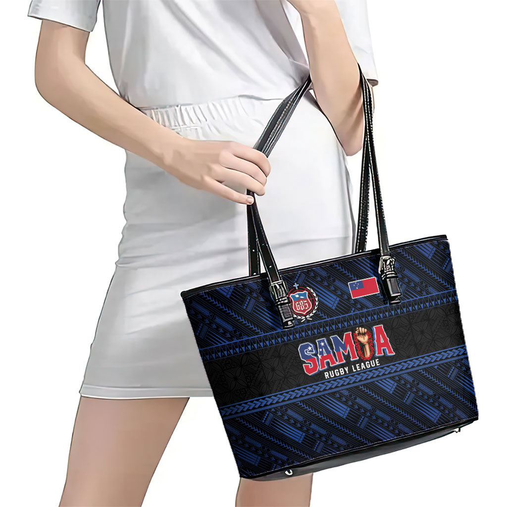 Toa Samoa Rugby Leather Tote Bag Siva Tau - Samoan Warriors Pacific Pattern LT03 - Polynesian Pride