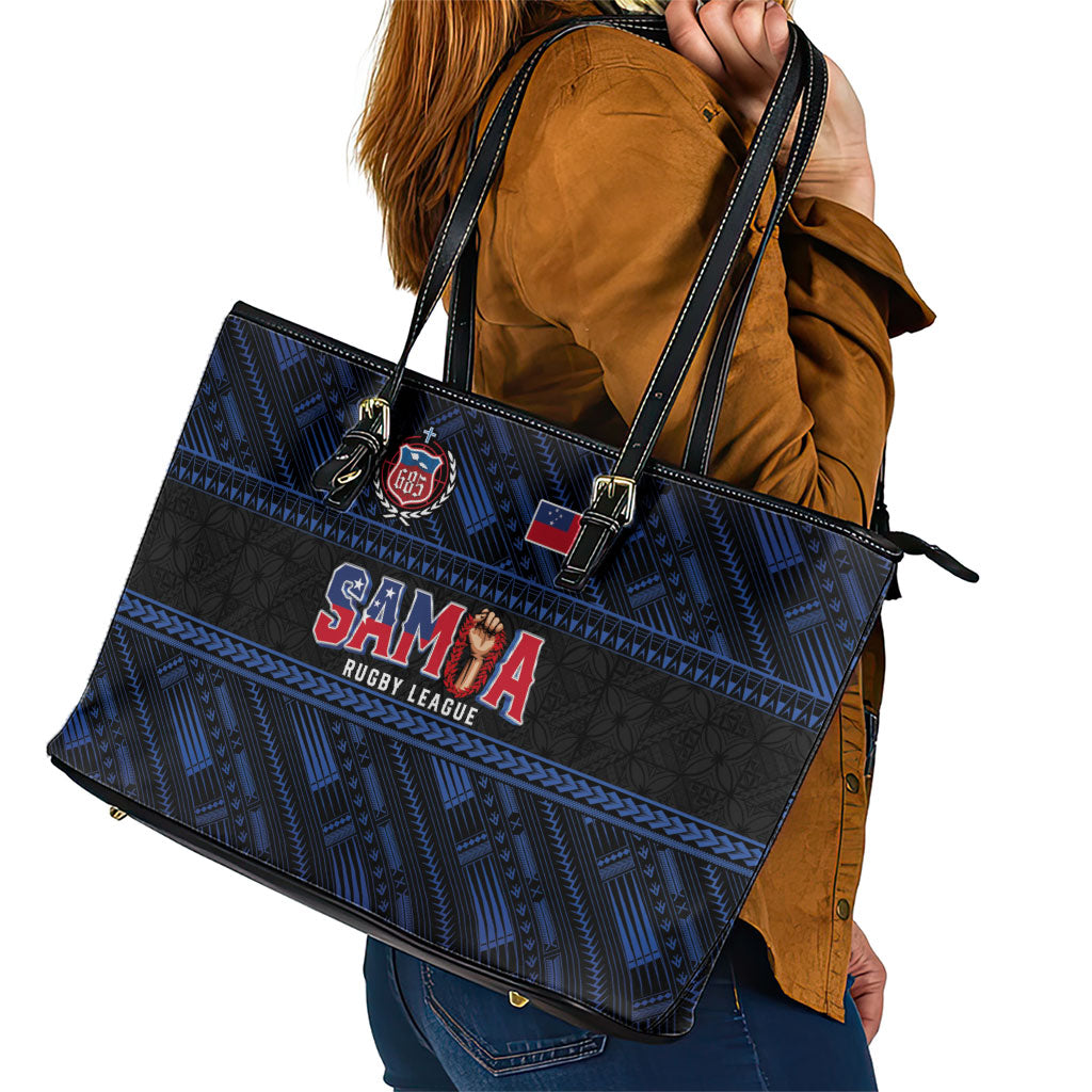 Toa Samoa Rugby Leather Tote Bag Siva Tau - Samoan Warriors Pacific Pattern LT03 - Polynesian Pride
