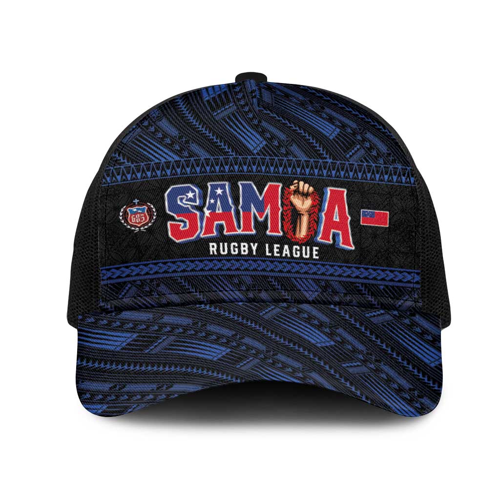Toa Samoa Rugby Mesh Trucker Cap Siva Tau - Samoan Warriors Pacific Pattern LT03 One Size Black Navy - Polynesian Pride