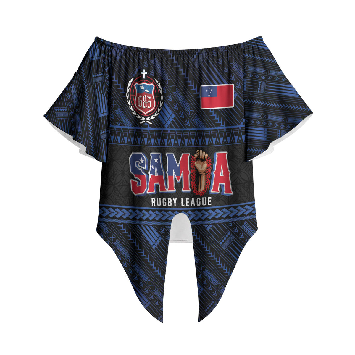 Toa Samoa Rugby Off Shoulder Wrap Waist Top Siva Tau - Samoan Warriors Pacific Pattern LT03 - Polynesian Pride