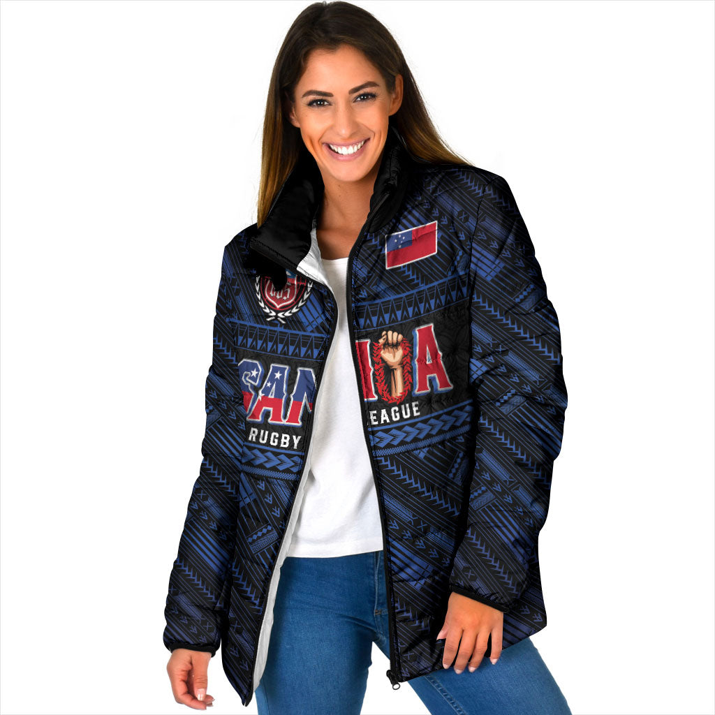 Toa Samoa Rugby Padded Jacket Siva Tau - Samoan Warriors Pacific Pattern LT03 Women Navy - Polynesian Pride