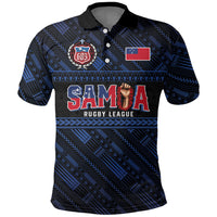 Toa Samoa Rugby Polo Shirt Siva Tau - Samoan Warriors Pacific Pattern LT03 Navy - Polynesian Pride
