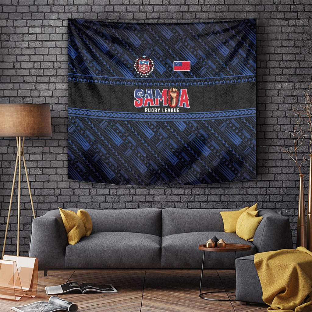 Toa Samoa Rugby Tapestry Siva Tau - Samoan Warriors Pacific Pattern LT03 Navy - Polynesian Pride