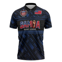 Toa Samoa Rugby Zipper Polo Shirt Siva Tau - Samoan Warriors Pacific Pattern LT03 Navy - Polynesian Pride