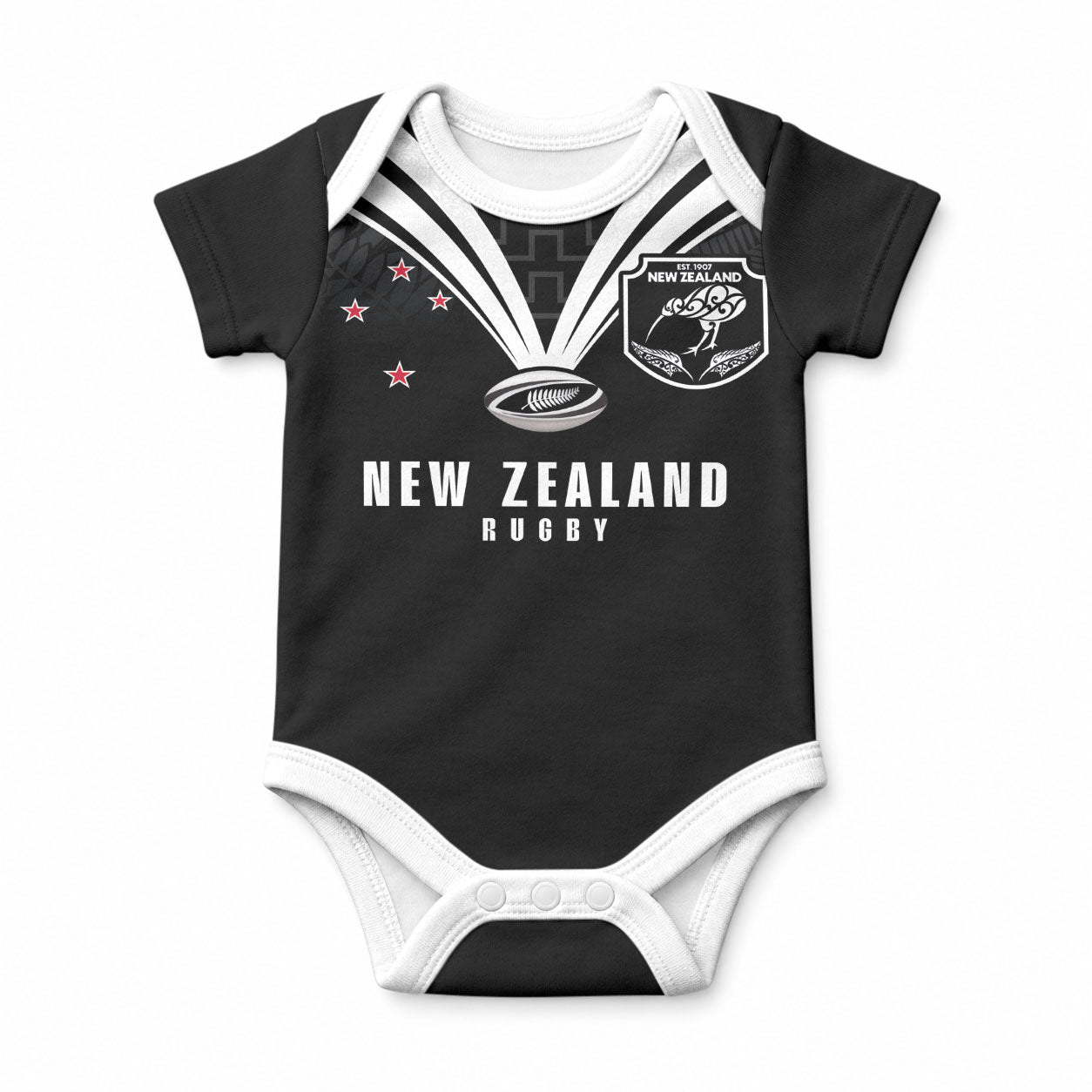 New Zealand Maori Rugby Custom Baby Onesie Aotearoa Tribal Motif Retro Concept LT03 Black - Polynesian Pride