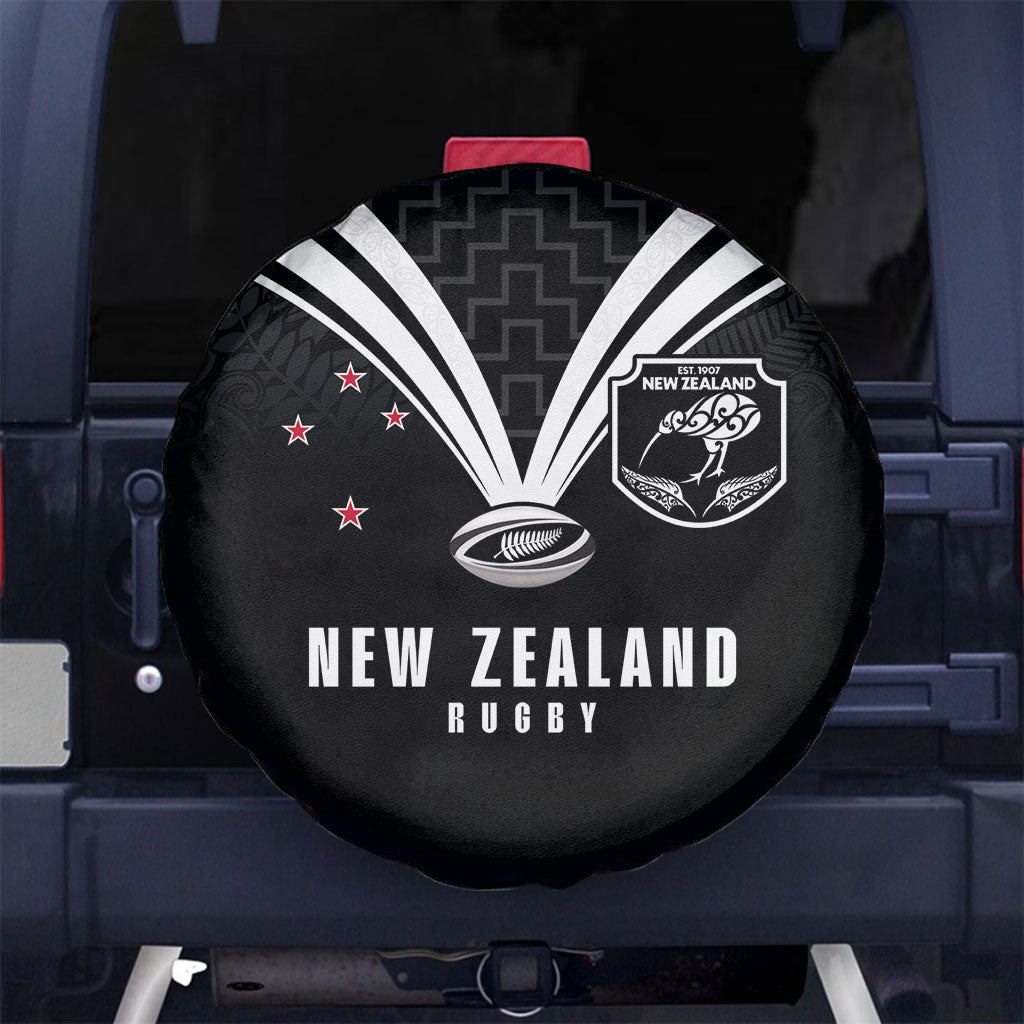 New Zealand Maori Rugby Spare Tire Cover Aotearoa Tribal Motif Retro Concept LT03 No hole Black - Polynesian Pride