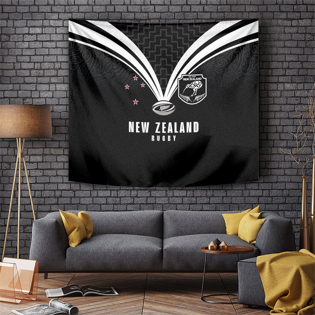 New Zealand Maori Rugby Tapestry Aotearoa Tribal Motif Retro Concept LT03 Black - Polynesian Pride