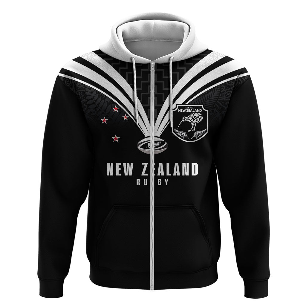 New Zealand Maori Rugby Custom Zip Hoodie Aotearoa Tribal Motif Retro Concept LT03 Zip Hoodie Black - Polynesian Pride
