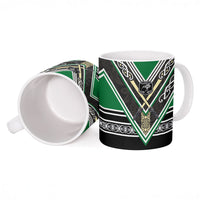 New Zealand Maori Rugby Ceramic Mug Aotearoa Koru Geometric - Naturalistic Green LT03 - Polynesian Pride