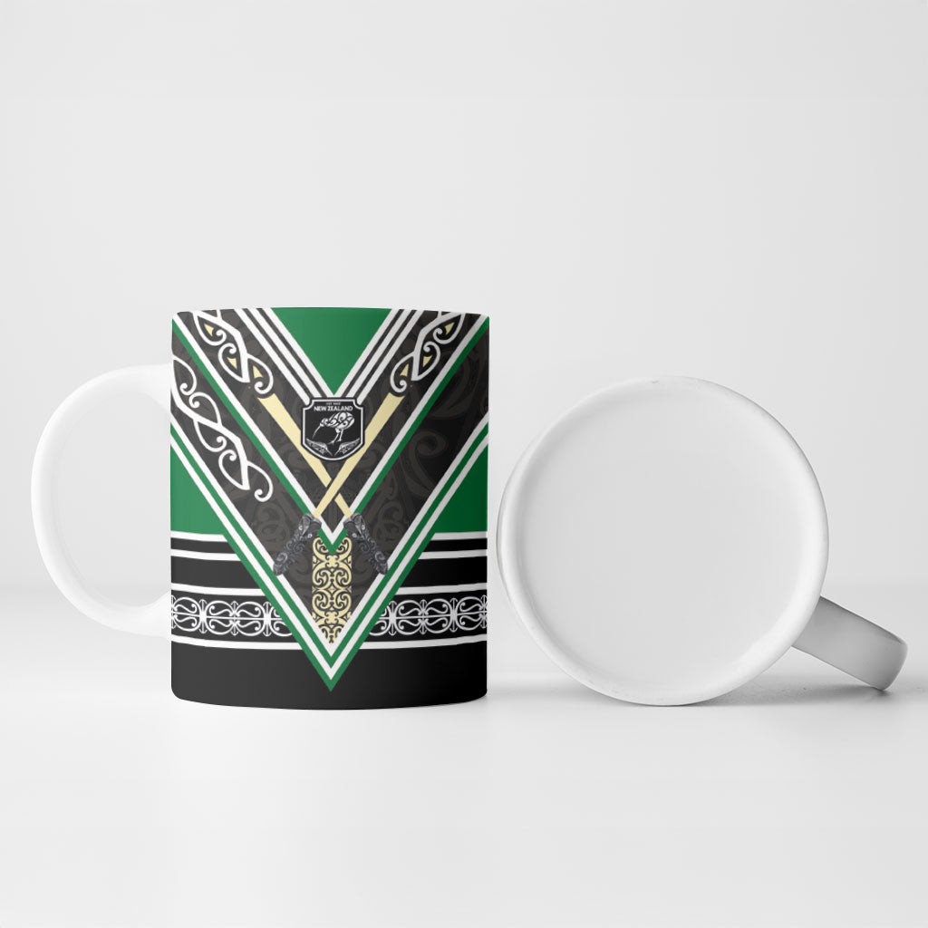 New Zealand Maori Rugby Ceramic Mug Aotearoa Koru Geometric - Naturalistic Green LT03 - Polynesian Pride