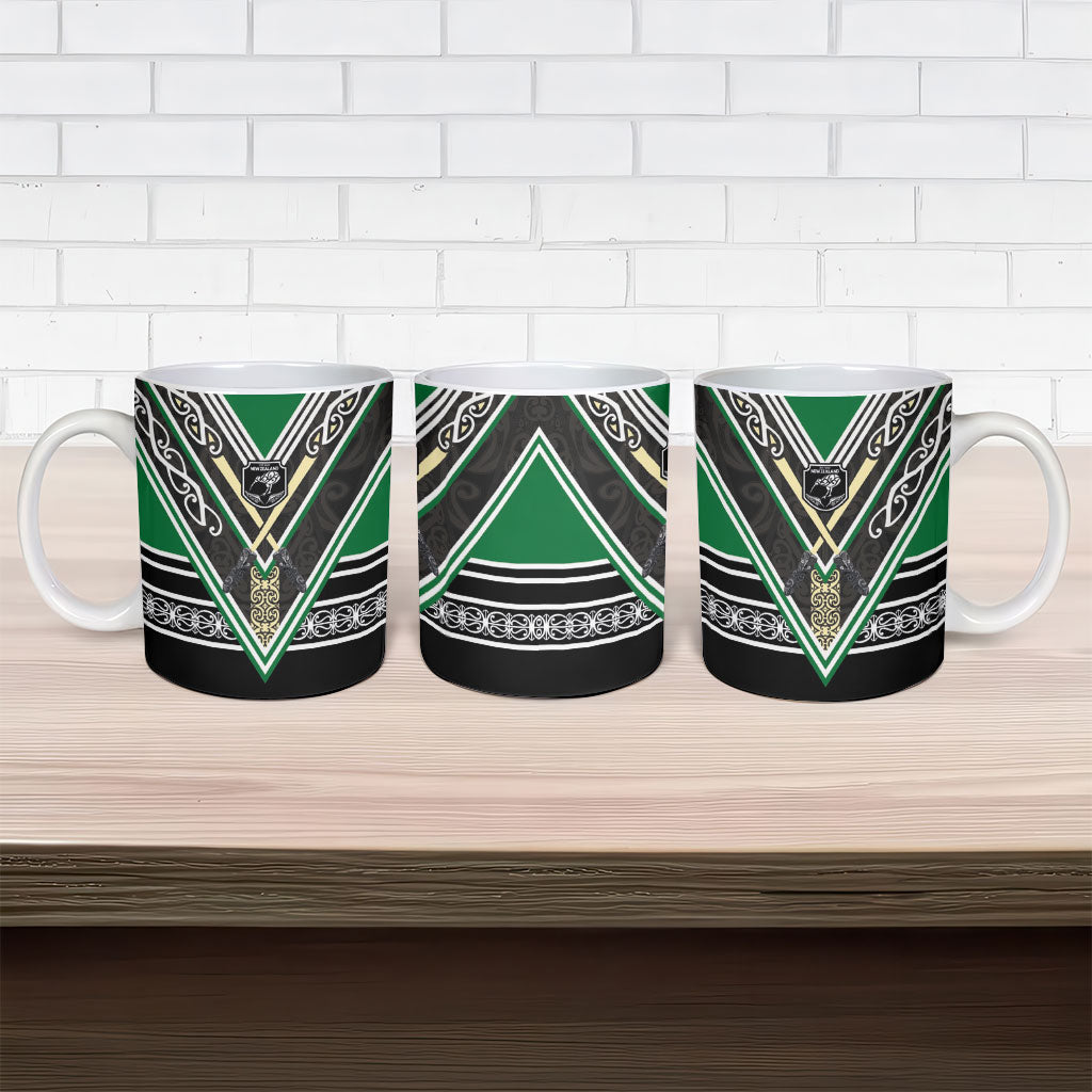 New Zealand Maori Rugby Ceramic Mug Aotearoa Koru Geometric - Naturalistic Green LT03 - Polynesian Pride