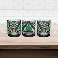 New Zealand Maori Rugby Ceramic Mug Aotearoa Koru Geometric - Naturalistic Green LT03 - Polynesian Pride