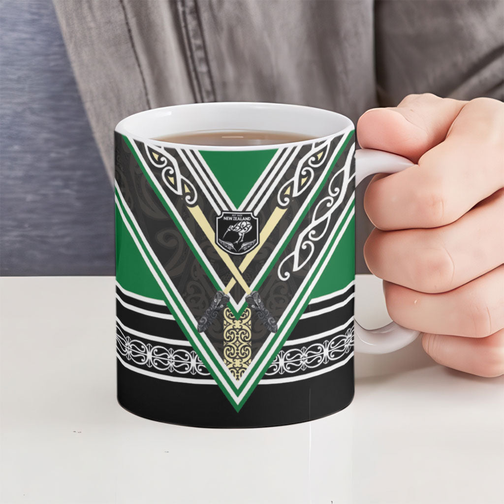 New Zealand Maori Rugby Ceramic Mug Aotearoa Koru Geometric - Naturalistic Green LT03 - Polynesian Pride