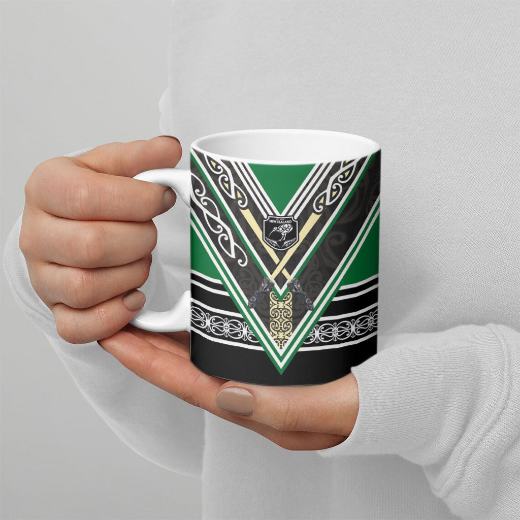 New Zealand Maori Rugby Ceramic Mug Aotearoa Koru Geometric - Naturalistic Green LT03 - Polynesian Pride