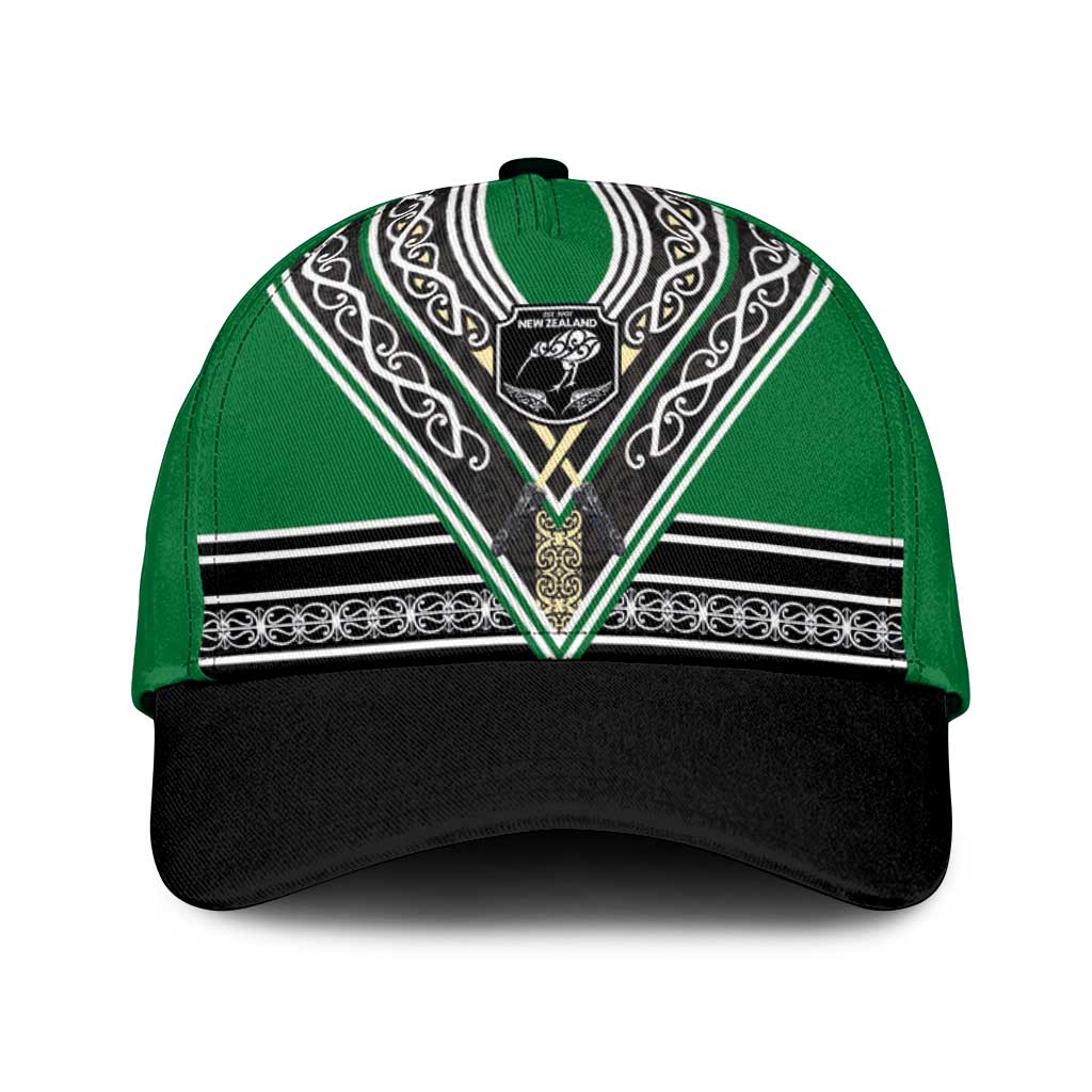 New Zealand Maori Rugby Classic Cap Aotearoa Koru Geometric - Naturalistic Green LT03 Universal Fit Green - Polynesian Pride