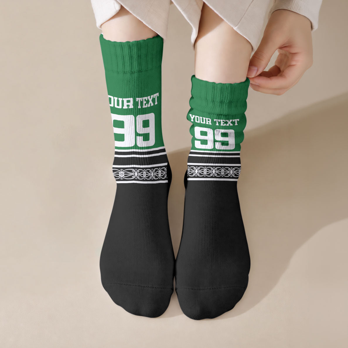 New Zealand Maori Rugby Custom Crew Socks Aotearoa Koru Geometric - Naturalistic Green LT03 Crew Socks Green - Polynesian Pride
