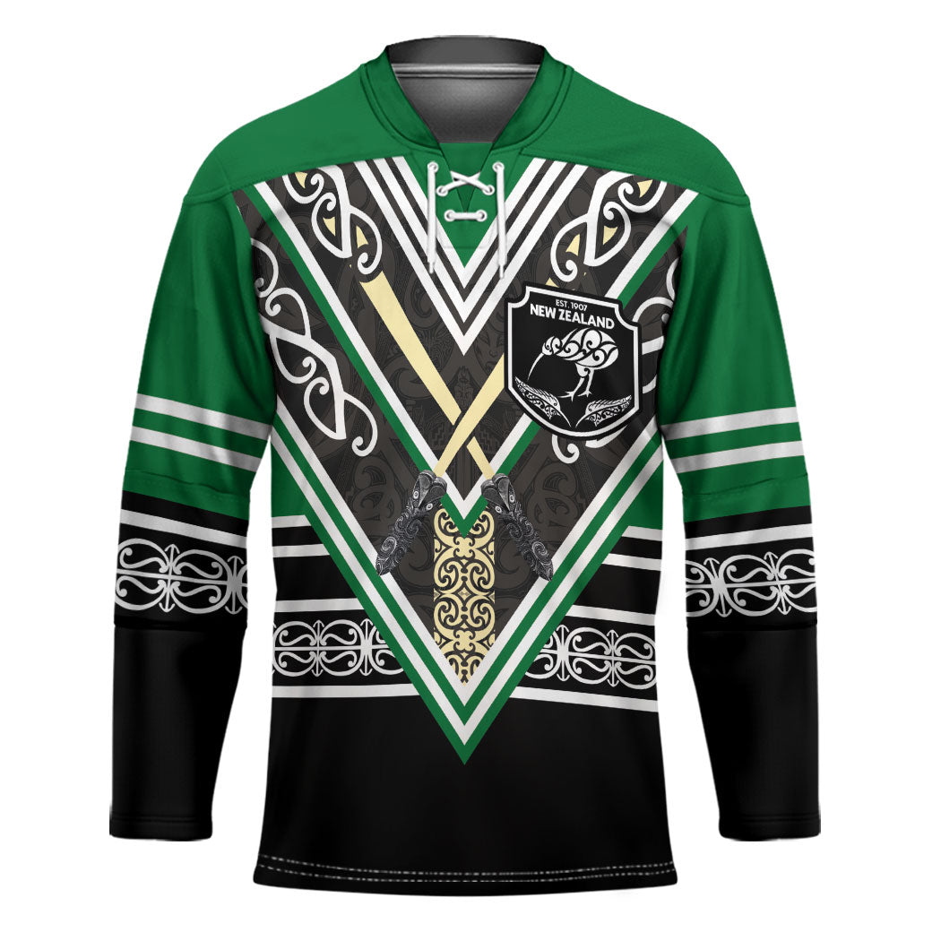 New Zealand Maori Rugby Custom Hockey Jersey Aotearoa Koru Geometric - Naturalistic Green LT03 Unisex Green - Polynesian Pride