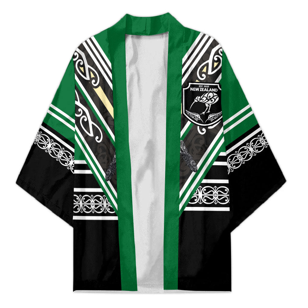 New Zealand Maori Rugby Custom Kimono Aotearoa Koru Geometric - Naturalistic Green LT03 Unisex Green - Polynesian Pride