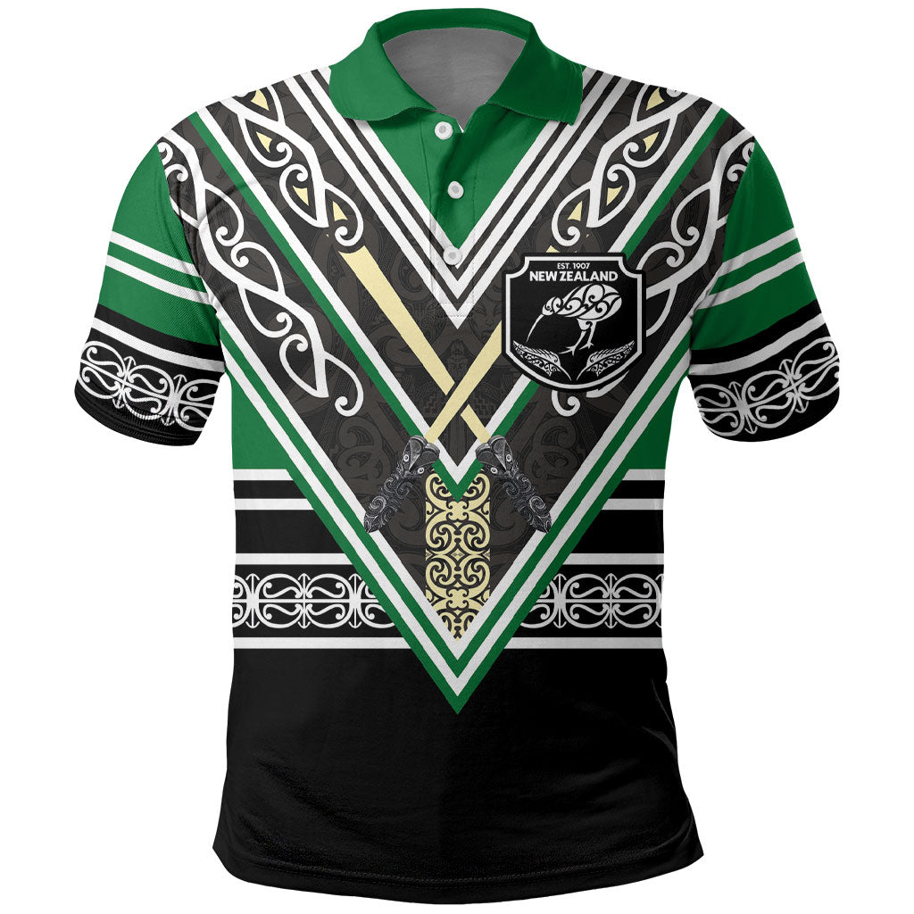 New Zealand Maori Rugby Custom Polo Shirt Aotearoa Koru Geometric - Naturalistic Green LT03 Green - Polynesian Pride