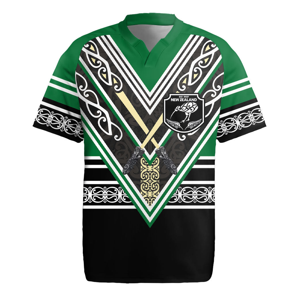 New Zealand Maori Rugby Custom Rugby Jersey Aotearoa Koru Geometric - Naturalistic Green LT03 Green - Polynesian Pride