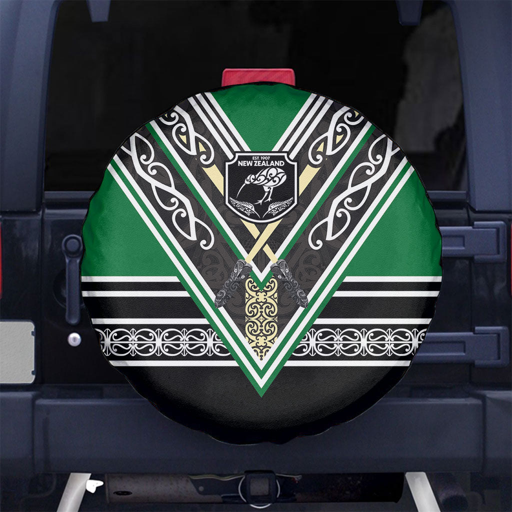 New Zealand Maori Rugby Spare Tire Cover Aotearoa Koru Geometric - Naturalistic Green LT03 No hole Green - Polynesian Pride