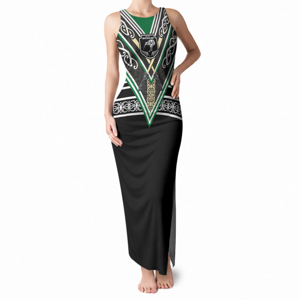 New Zealand Maori Rugby Custom Tank Maxi Dress Aotearoa Koru Geometric - Naturalistic Green LT03 Women Green - Polynesian Pride