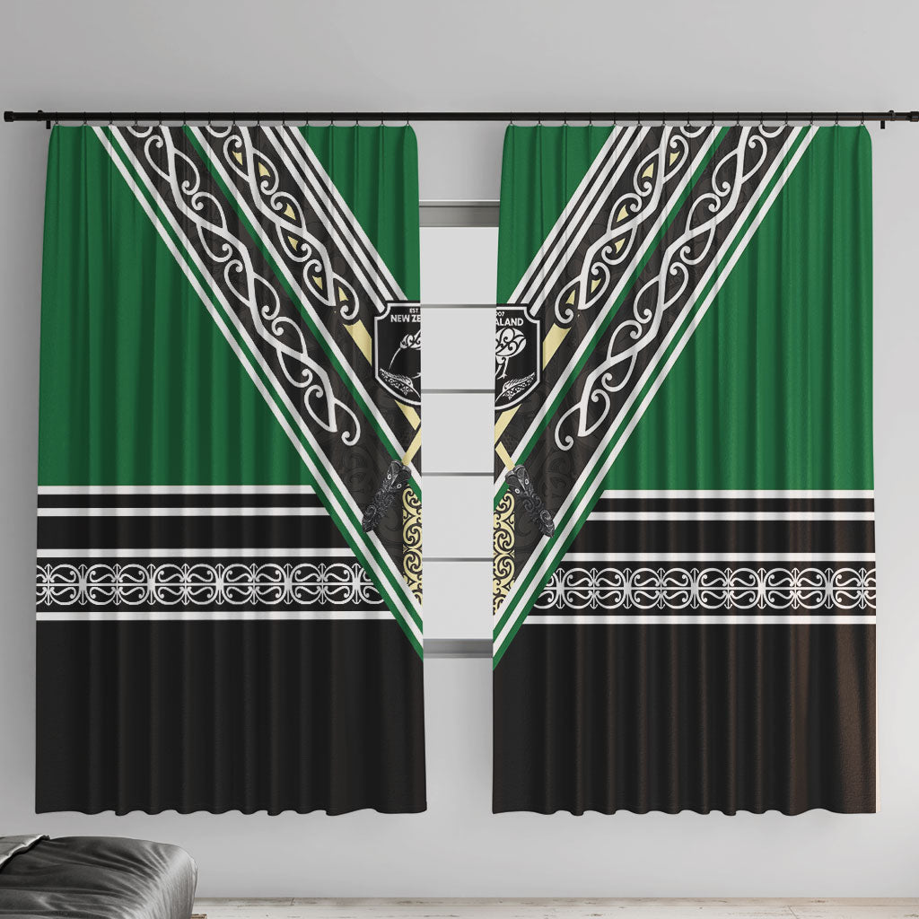 New Zealand Maori Rugby Window Curtain Aotearoa Koru Geometric - Naturalistic Green LT03 With Hooks Green - Polynesian Pride