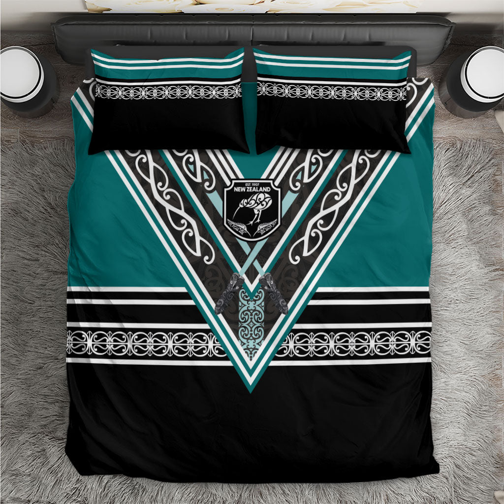New Zealand Maori Rugby Bedding Set Aotearoa Koru Geometric - Oceanic Color LT03 Turquoise - Polynesian Pride