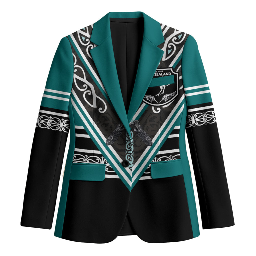 New Zealand Maori Rugby Custom Blazer Aotearoa Koru Geometric - Oceanic Color LT03 Unisex Turquoise - Polynesian Pride