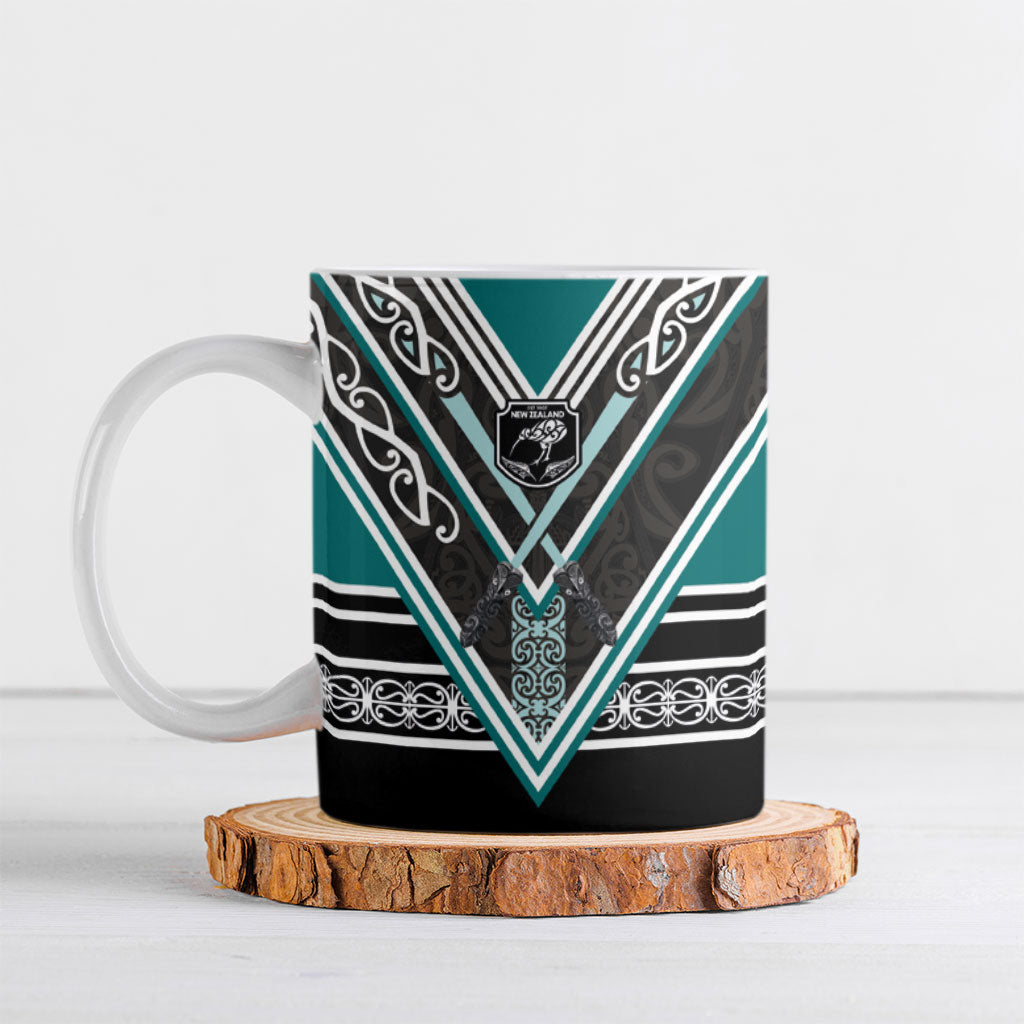 New Zealand Maori Rugby Ceramic Mug Aotearoa Koru Geometric - Oceanic Color LT03 Turquoise - Polynesian Pride