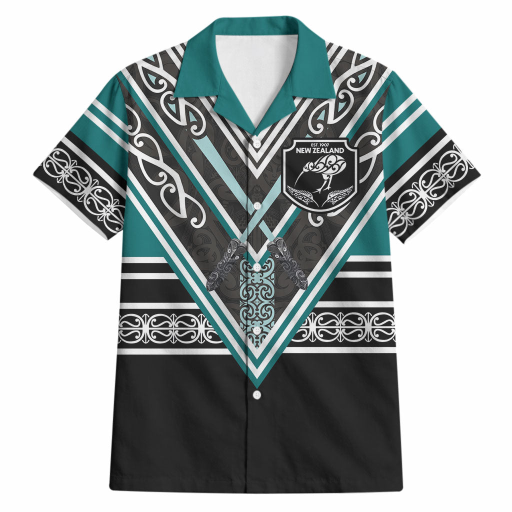 New Zealand Maori Rugby Custom Hawaiian Shirt Aotearoa Koru Geometric - Oceanic Color LT03 Turquoise - Polynesian Pride