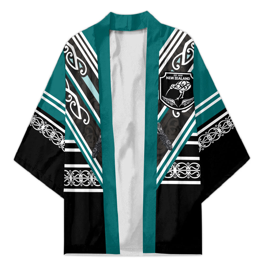 New Zealand Maori Rugby Custom Kimono Aotearoa Koru Geometric - Oceanic Color LT03 Unisex Turquoise - Polynesian Pride