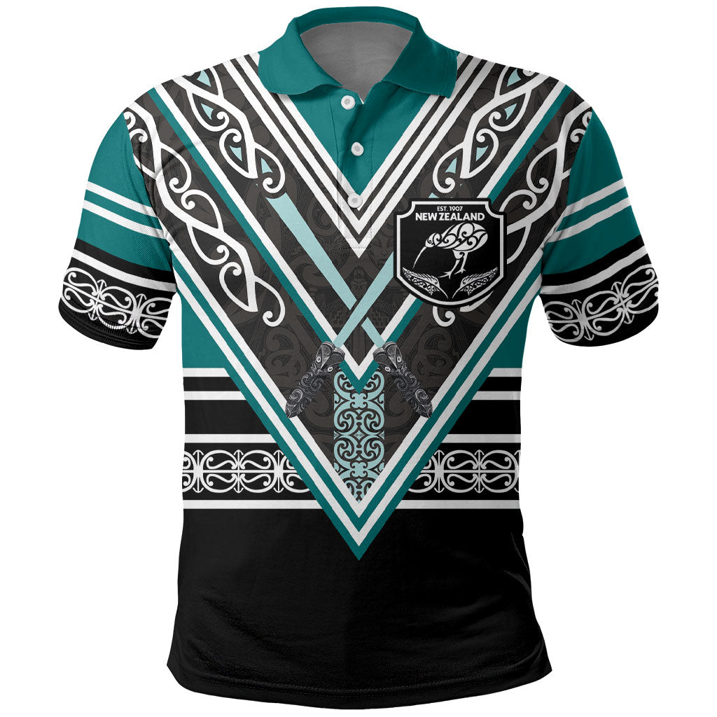 New Zealand Maori Rugby Custom Polo Shirt Aotearoa Koru Geometric - Oceanic Color LT03 Turquoise - Polynesian Pride