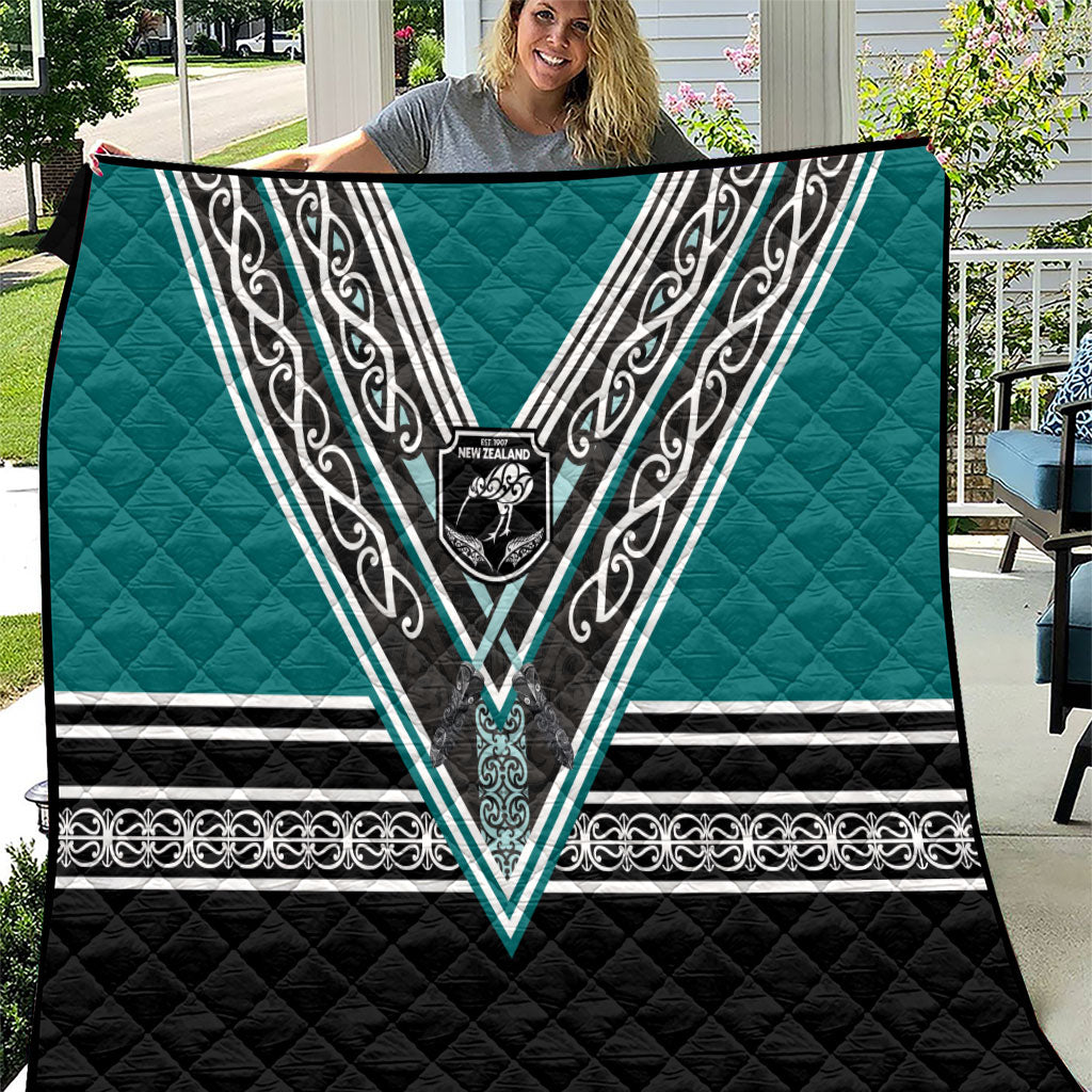 New Zealand Maori Rugby Quilt Aotearoa Koru Geometric - Oceanic Color LT03 Turquoise - Polynesian Pride