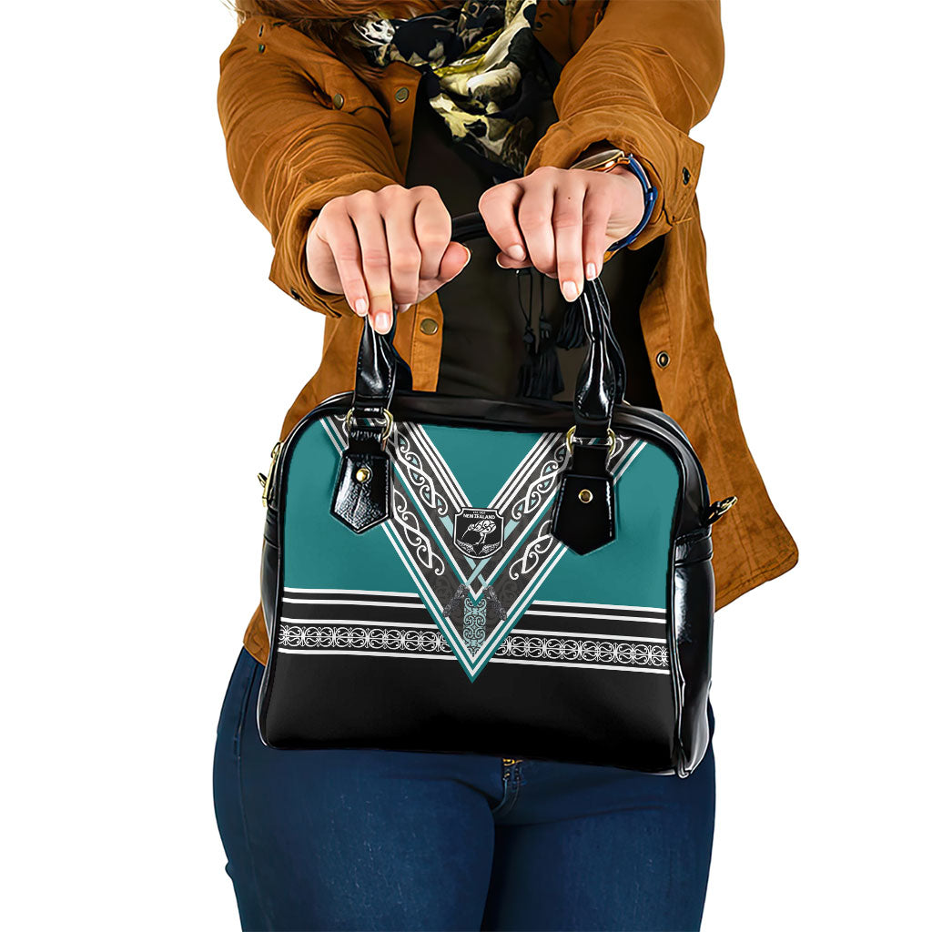 New Zealand Maori Rugby Shoulder Handbag Aotearoa Koru Geometric - Oceanic Color LT03 One Size Turquoise - Polynesian Pride