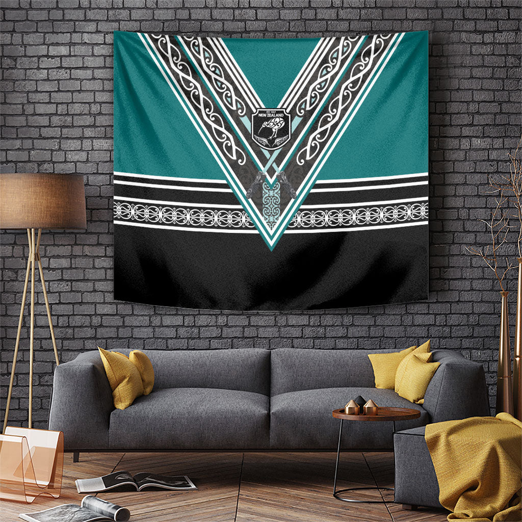New Zealand Maori Rugby Tapestry Aotearoa Koru Geometric - Oceanic Color LT03 Turquoise - Polynesian Pride