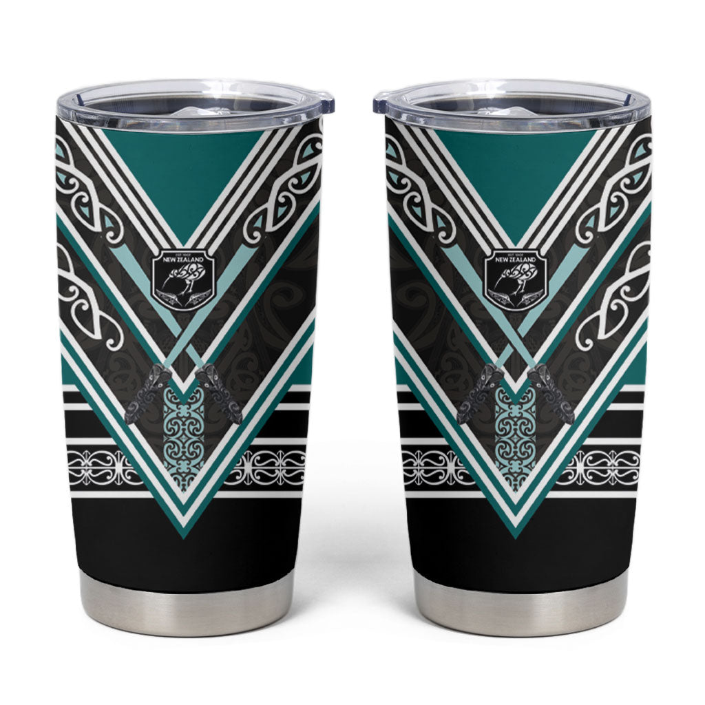 New Zealand Maori Rugby Tumbler Cup Aotearoa Koru Geometric - Oceanic Color LT03 Turquoise - Polynesian Pride