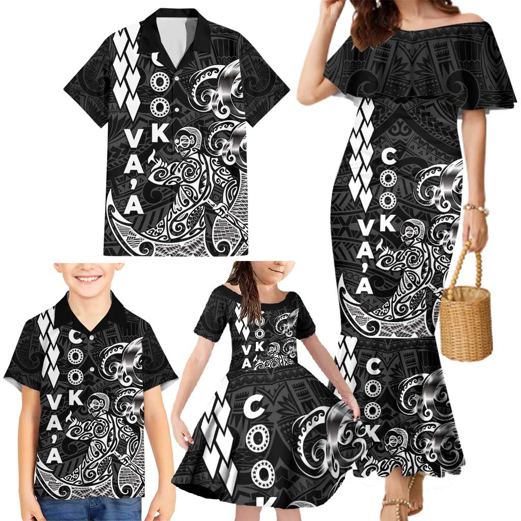 Cook Islands Va'a Polynesian Art Tattoo Family Matching Mermaid Dress and Hawaiian Shirt Black Color LT03 - Polynesian Pride