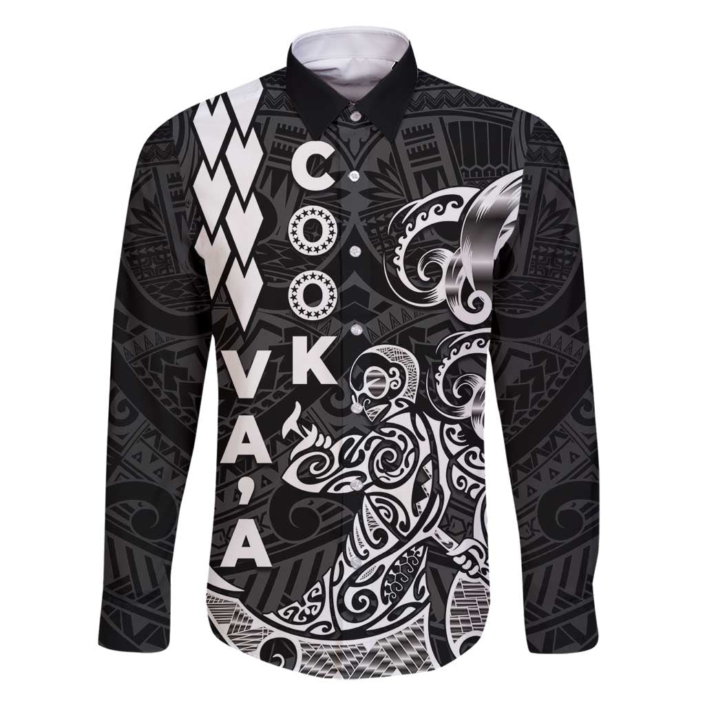 Cook Islands Va'a Polynesian Art Tattoo Family Matching Mermaid Dress and Hawaiian Shirt Black Color LT03 Dad's Shirt - Long Sleeve Black - Polynesian Pride