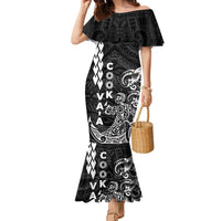 Cook Islands Va'a Polynesian Art Tattoo Family Matching Mermaid Dress and Hawaiian Shirt Black Color LT03 Mom's Dress Black - Polynesian Pride
