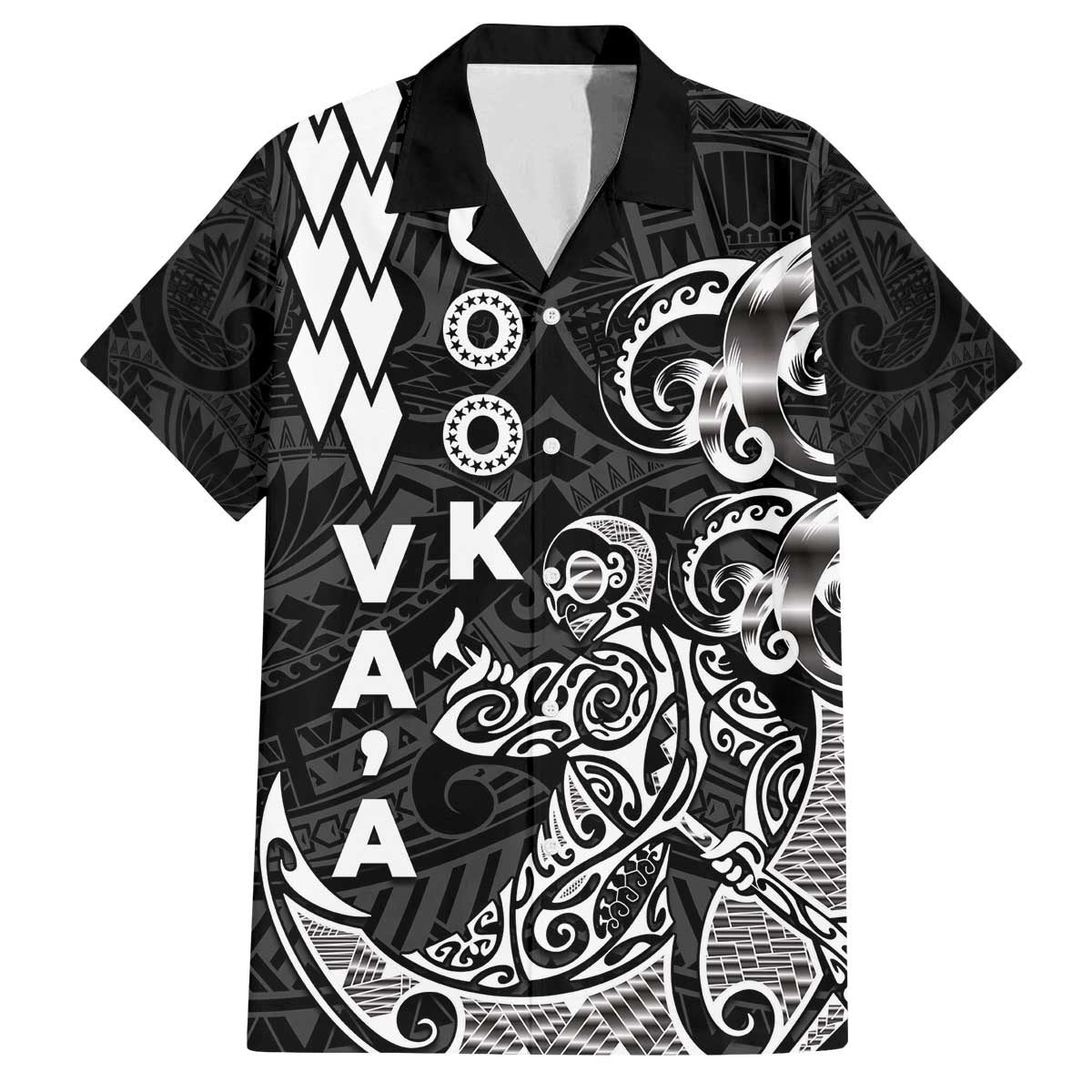 Cook Islands Va'a Polynesian Art Tattoo Family Matching Off The Shoulder Long Sleeve Dress and Hawaiian Shirt Black Color LT03 Dad's Shirt - Short Sleeve Black - Polynesian Pride
