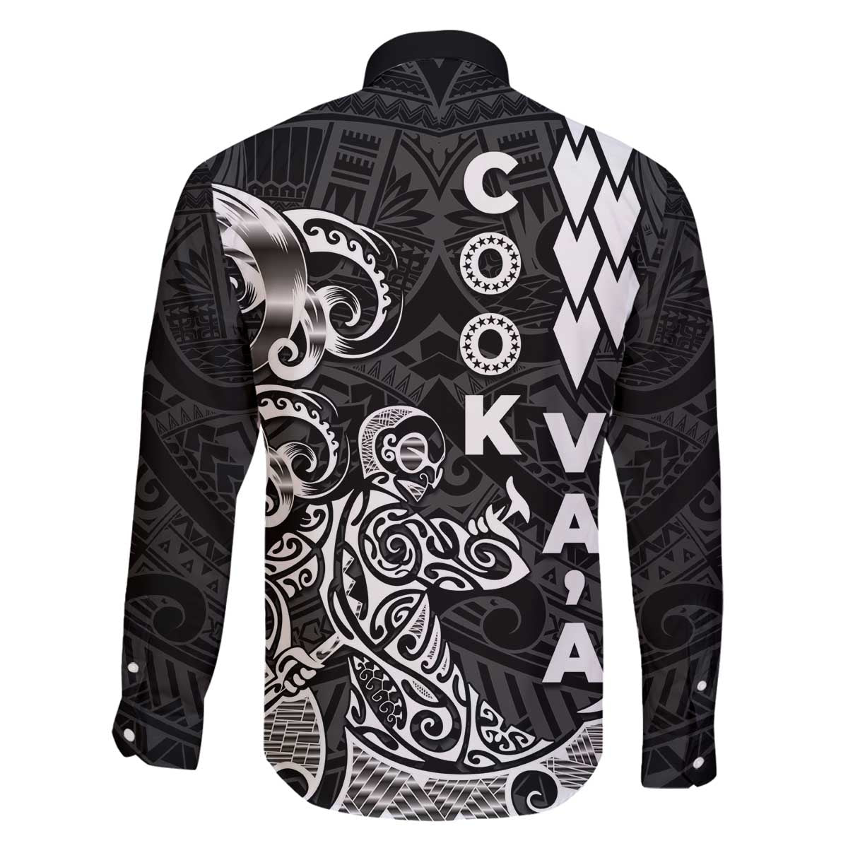 Cook Islands Va'a Polynesian Art Tattoo Family Matching Off The Shoulder Long Sleeve Dress and Hawaiian Shirt Black Color LT03 - Polynesian Pride