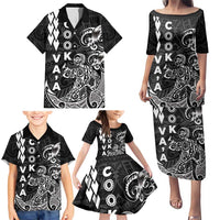Cook Islands Va'a Polynesian Art Tattoo Family Matching Puletasi and Hawaiian Shirt Black Color LT03 - Polynesian Pride