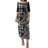 Cook Islands Va'a Polynesian Art Tattoo Family Matching Puletasi and Hawaiian Shirt Black Color LT03 Mom's Dress Black - Polynesian Pride