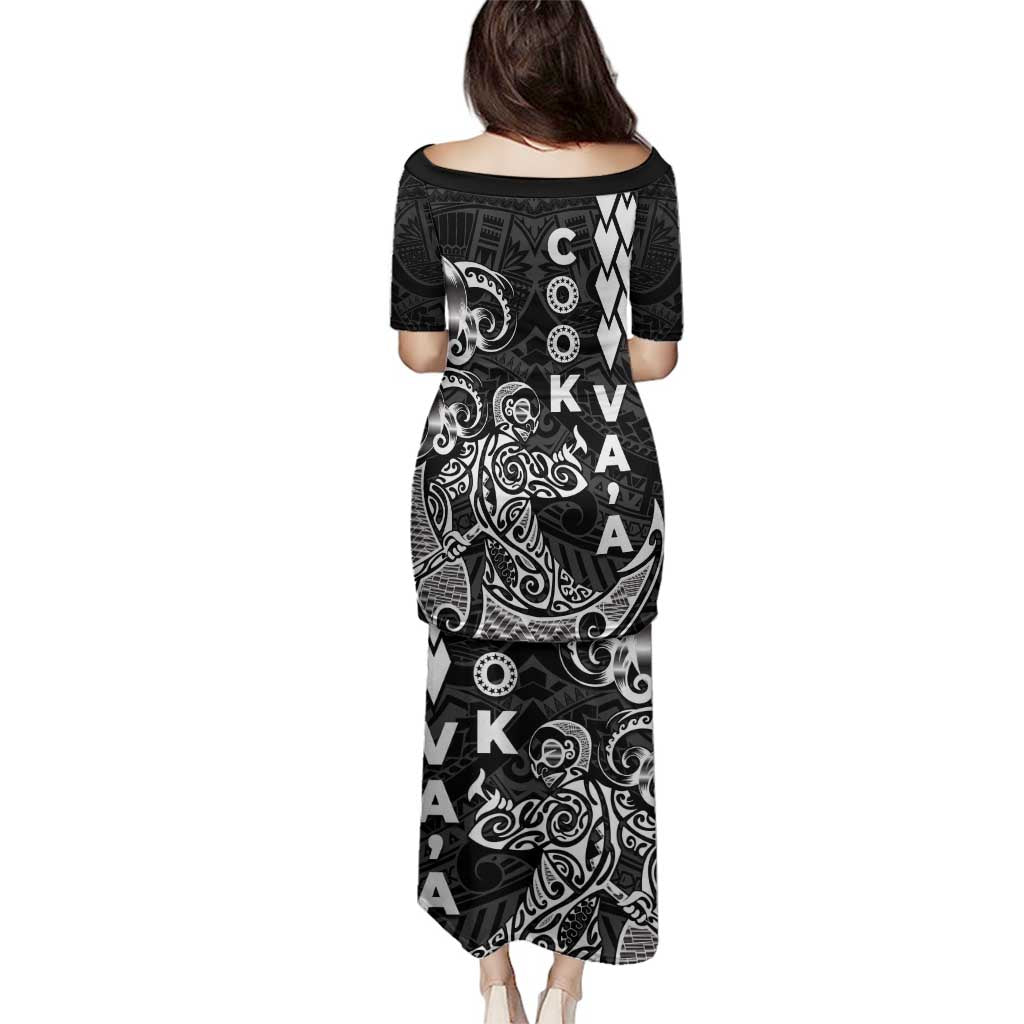 Cook Islands Va'a Polynesian Art Tattoo Family Matching Puletasi and Hawaiian Shirt Black Color LT03 - Polynesian Pride