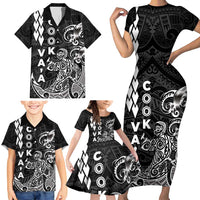 Cook Islands Va'a Polynesian Art Tattoo Family Matching Short Sleeve Bodycon Dress and Hawaiian Shirt Black Color LT03 - Polynesian Pride