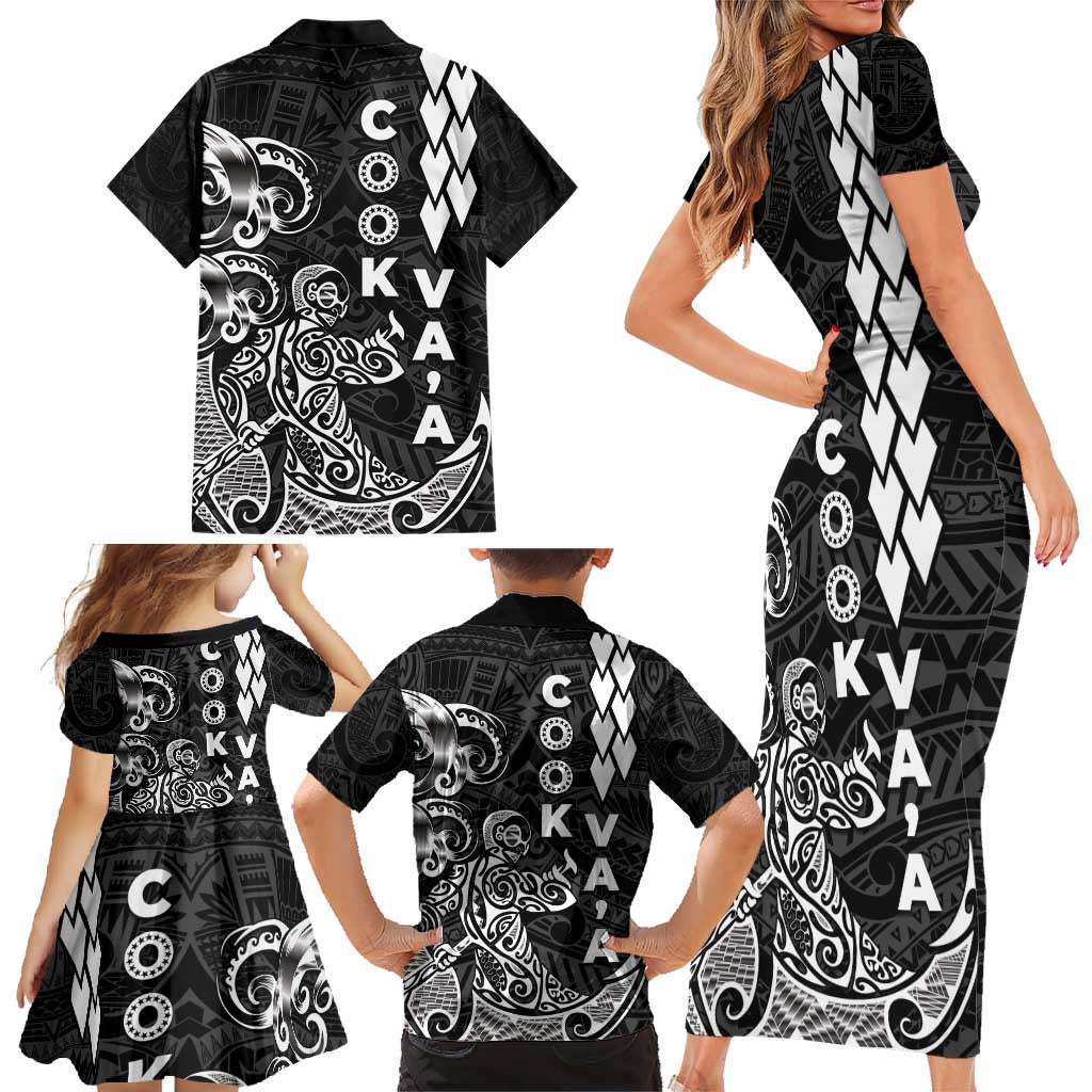 Cook Islands Va'a Polynesian Art Tattoo Family Matching Short Sleeve Bodycon Dress and Hawaiian Shirt Black Color LT03 - Polynesian Pride